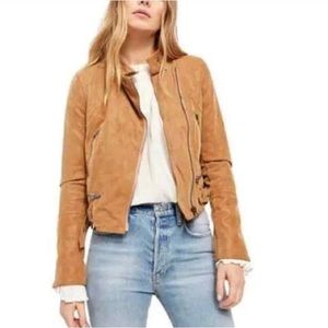 Free People Women's Fenix Faux Leather Moto Jacket Brown Size Extra Small